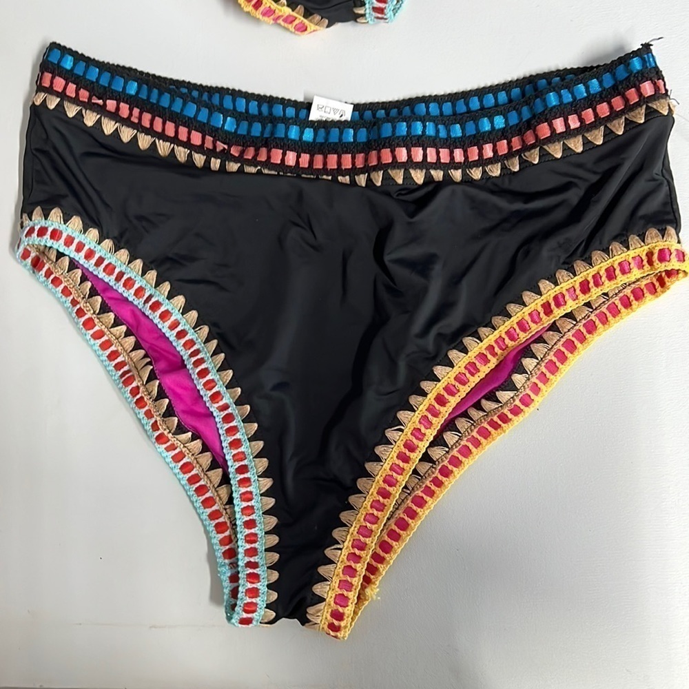 BARR III Swim Bikini Bottom Weave It Blk/Pnk/Org, Hi-Waist-Cheeky